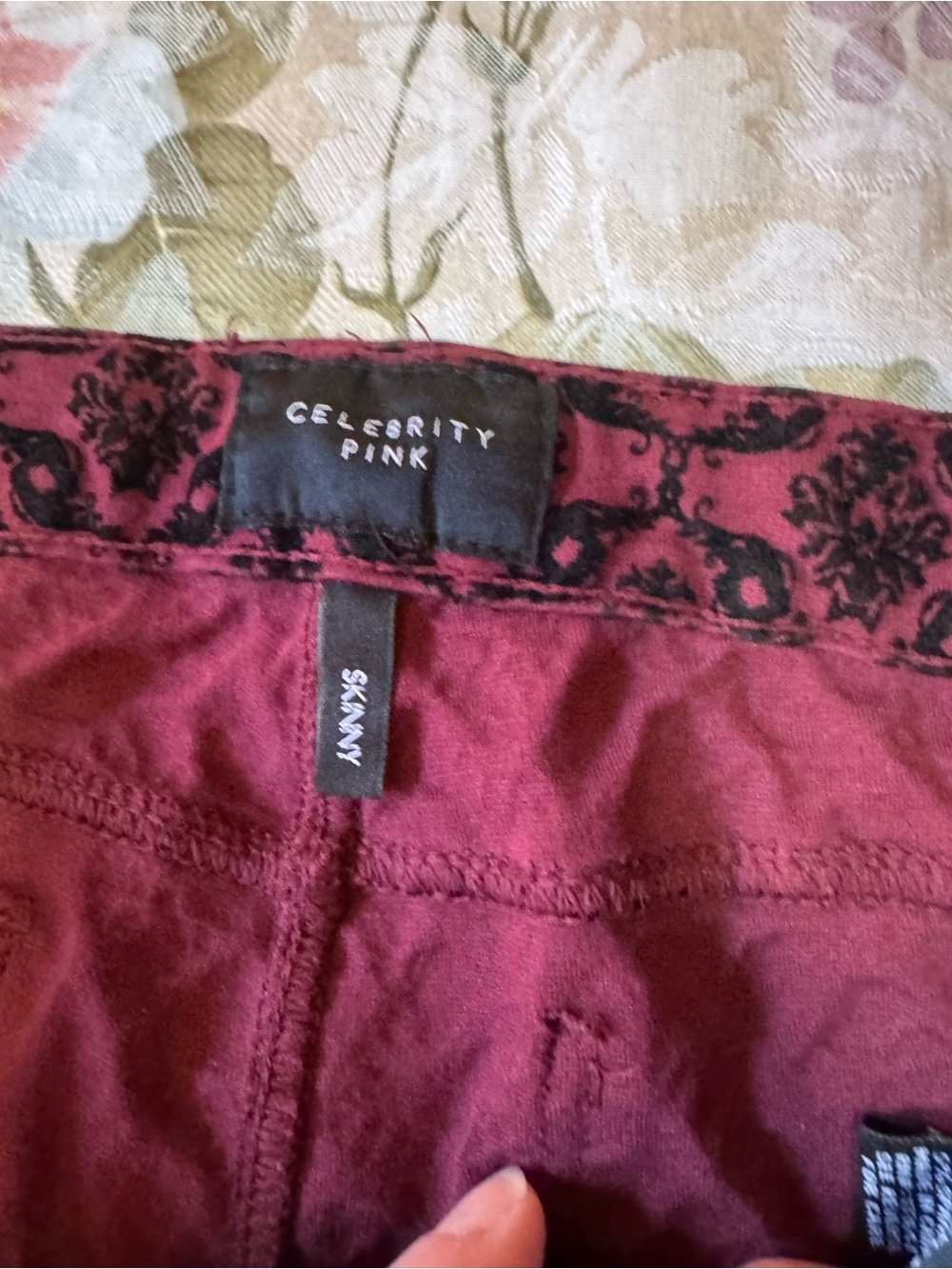 Celebrity Pink 15/32 Burnt Red Black Flocked Damask Skinny Pants Goth - Picture 2 of 10